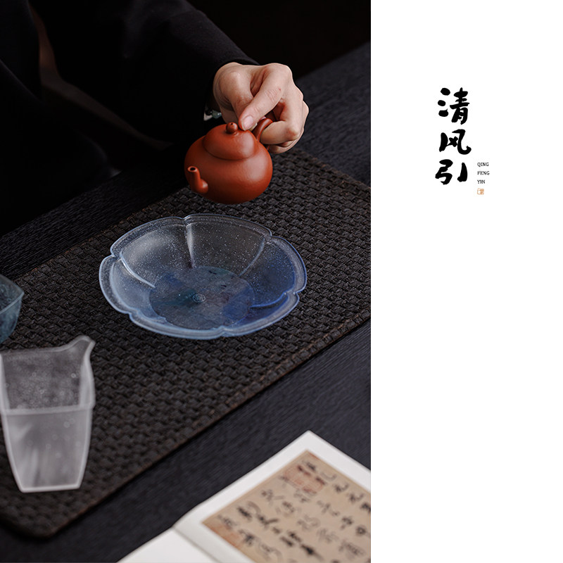 清风引 與山堂琉璃 翻边花瓣浅盘 壶承 食器 盘子