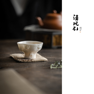 清风引羊脂玉白瓷仿古手作茶杯主人杯摹古茶杯茶器德化功夫茶具