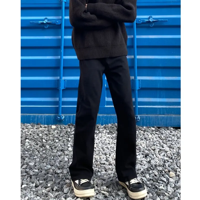 黑色经典直筒微喇cleanfit牛仔裤男款夏季潮牌美式vibe休闲裤子男