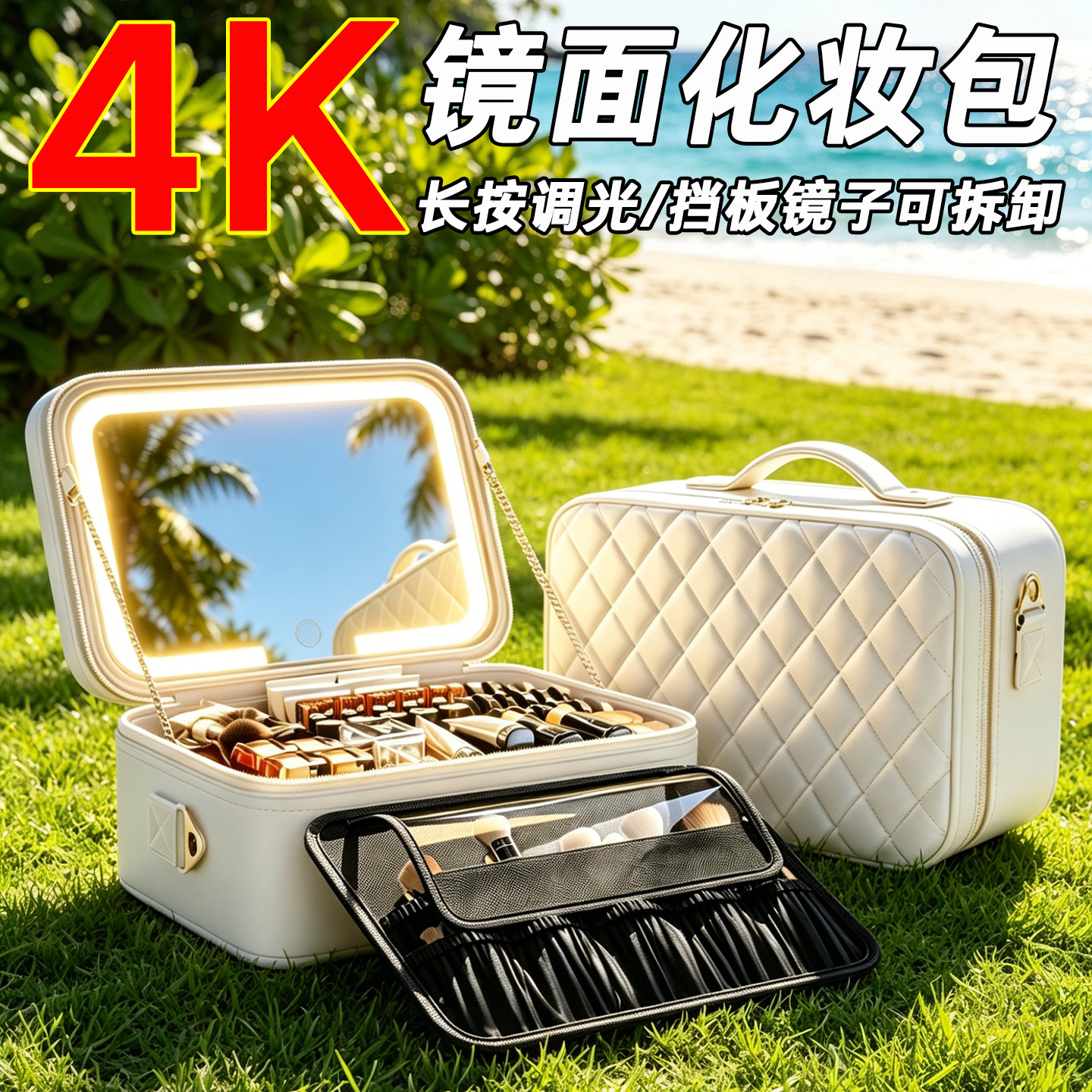 高端带镜子化妆包便携式2026新款图片