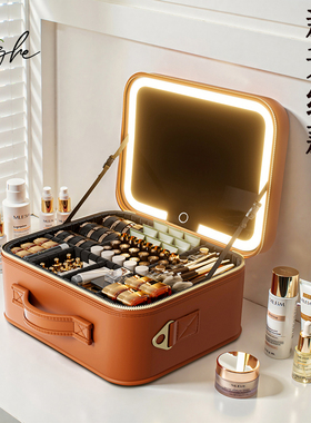 高级化妆箱带镜子化妆包大容量便携式出差旅行化妆品收纳手提箱
