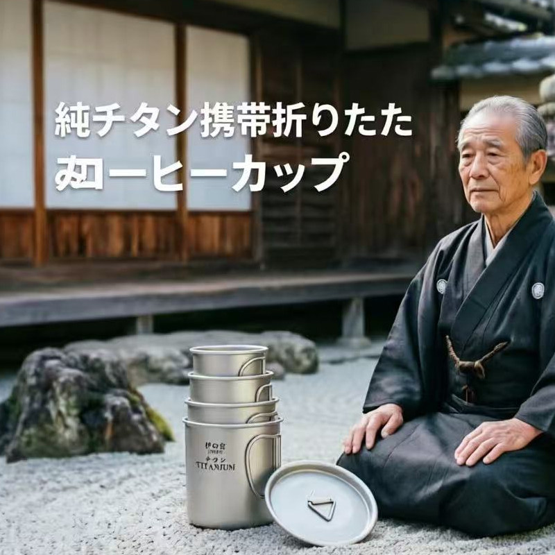 日本品牌纯钛咖啡杯折叠杯