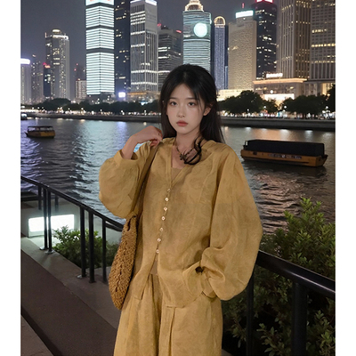 国色芳华 新中式套装女衬衫吊带长裤装春夏季新款慵懒国风三件套