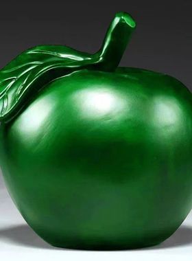 绿色木质雕刻苹果摆件家居客厅装