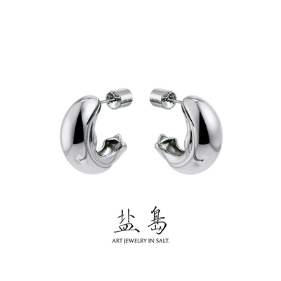 盐岛锦鲤系列大号白金色耳环耳圈高级感小众气质独特时尚设计感