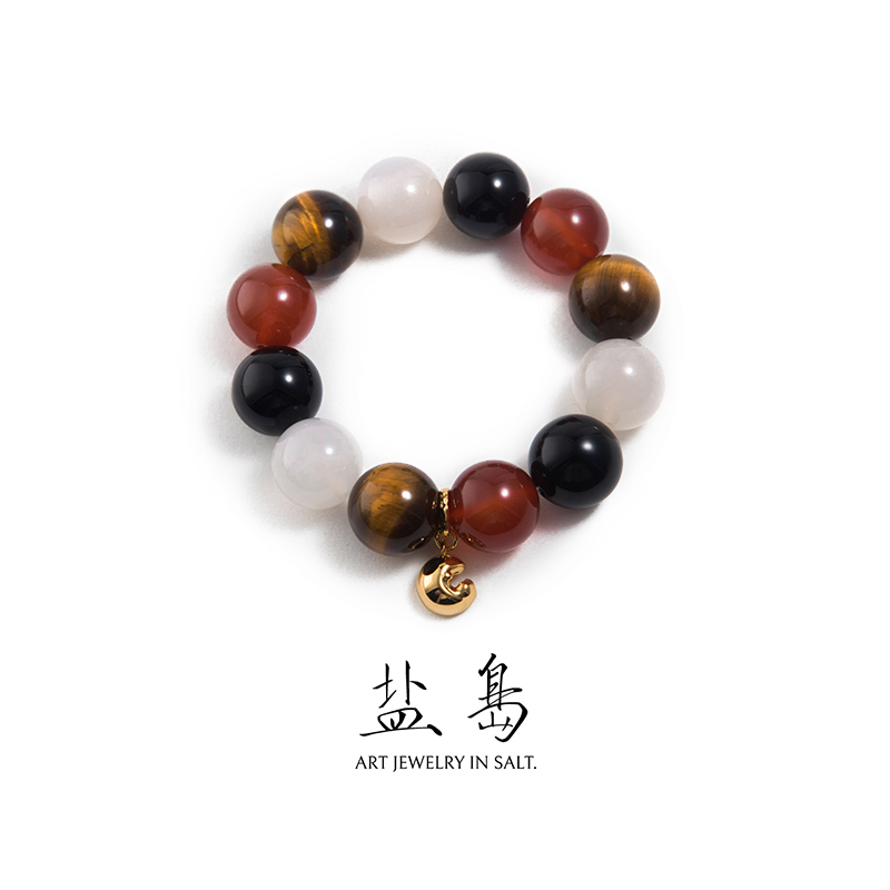 盐岛锦鲤天然虎眼石玛瑙大手串小众独特设计风美拉德弹力情侣手链