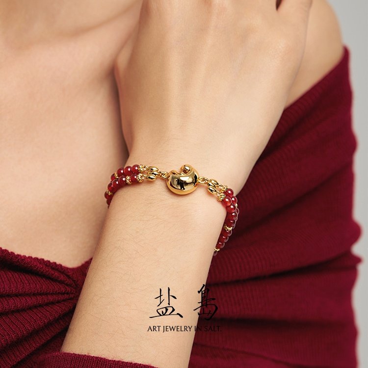 盐岛金鳞锦鲤红玛瑙手链新款手饰