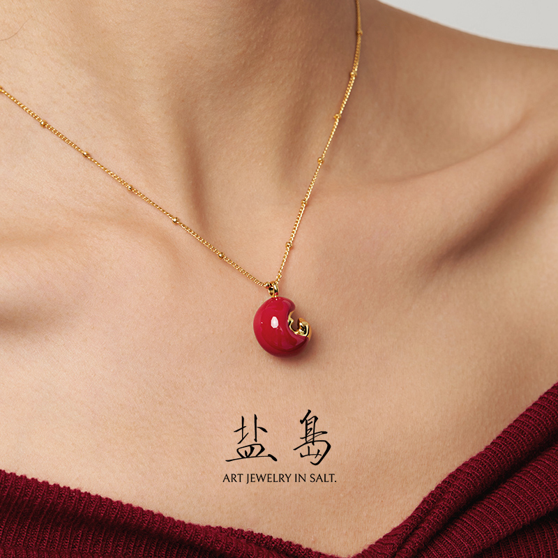 盐岛金鳞锦鲤珐琅项链新款毛衣链