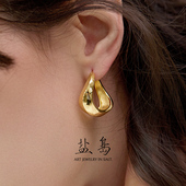 盐岛至简扭扭耳环简约设计风耳圈欧美高级感复古金色通勤小众耳饰