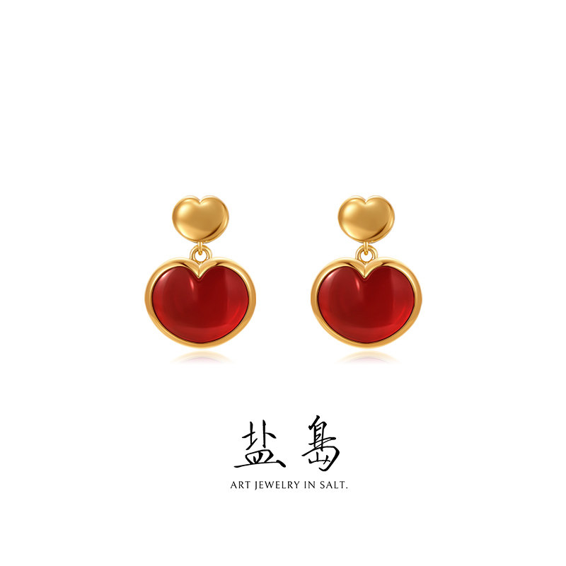 盐岛明星同款大小胖心黑红玛瑙耳坠耳钉红色耳饰爱心独特设计耳环,饰品/流行首饰/时尚饰品新,耳环,淘宝优惠券,粉丝福利购,淘宝优惠卷