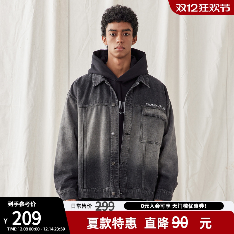 黑色牛仔外套美式开衫夹克