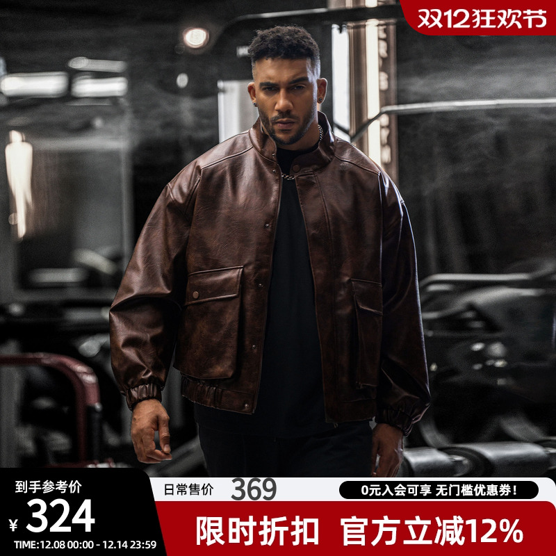 美式复古宽松夹克立领男