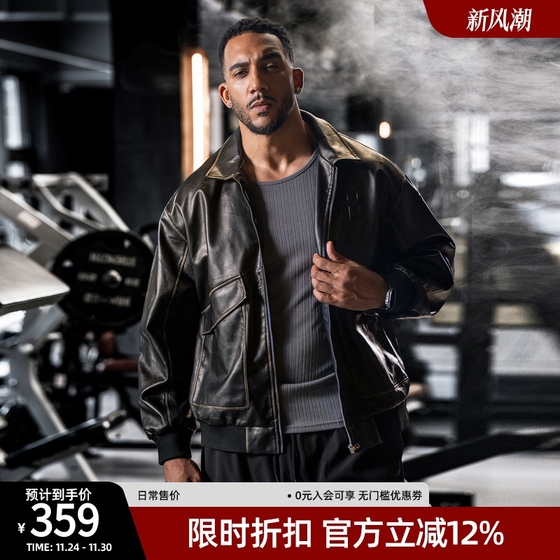 美式复古做旧皮夹克男女同款