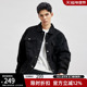 bdpowerup秋季 休闲复古夹克外套男生宽松简约黑色牛仔外套男士 潮