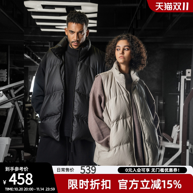 bdpowerup冬季90鸭绒加厚羽绒马甲男士无袖坎肩百搭PU皮马夹外套