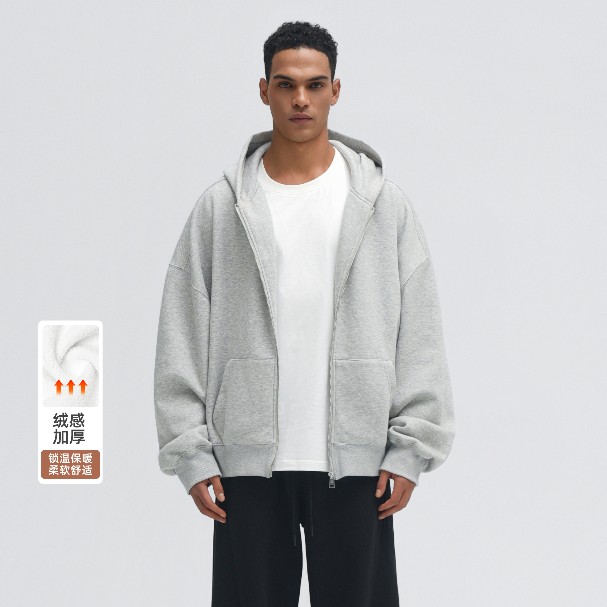 秋冬加绒连帽卫衣休闲宽松
