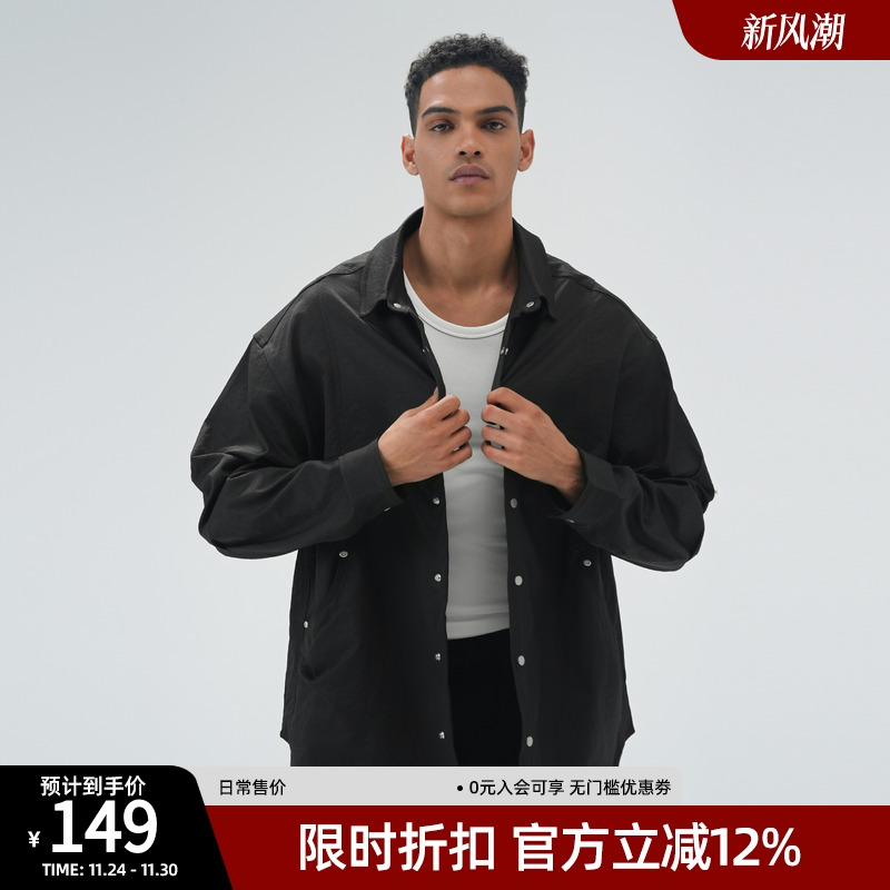 bdpowerup新款翻领外套男款美式休闲梭织开衫衬衫宽松廓形夹克