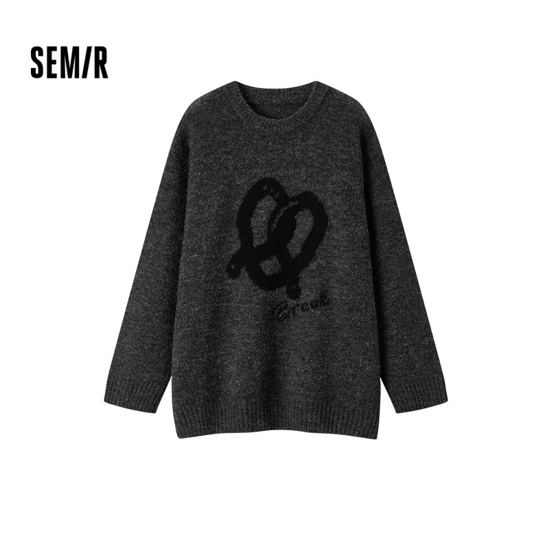 森马毛衣女中长款宽松落肩圆领毛衫休闲慵懒2024新款冬季提花衣服,女装/女士精品,毛针织衫,淘宝优惠券,粉丝福利购,淘宝优惠卷