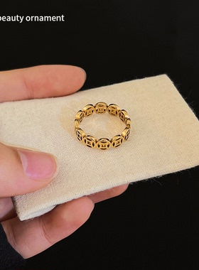 金色招财铜钱戒指2025年新款八方来财镂空指环钱多多轻奢百搭手饰