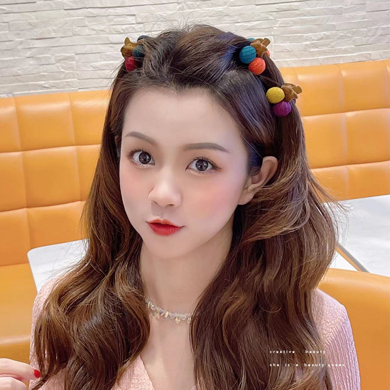 网红毛绒球植樱桃发夹前额刘海碎发抓夹2022年新款发饰小号鲨鱼夹