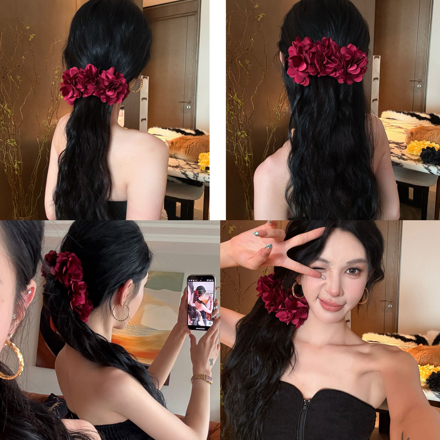 易梦玲同款花朵香蕉夹海边美人鱼造型超大马尾夹森系一字抓夹横夹