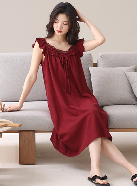 红色吊带睡裙女夏季纯棉新款短袖甜美本命年马年2026年新款睡衣