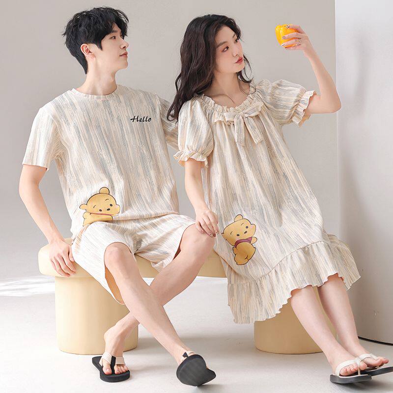 甜美可爱情侣睡衣夏季高档100睡衣/家居服套装