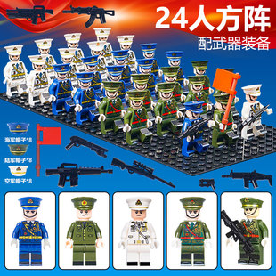 中国积木男孩拼装 士兵军事人仔海军空军陆军模型小人警察特种兵