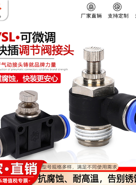 气动气管接头管道阀SA4/6/8/10/12气缸流量调速阀SL8-02/12-04mm