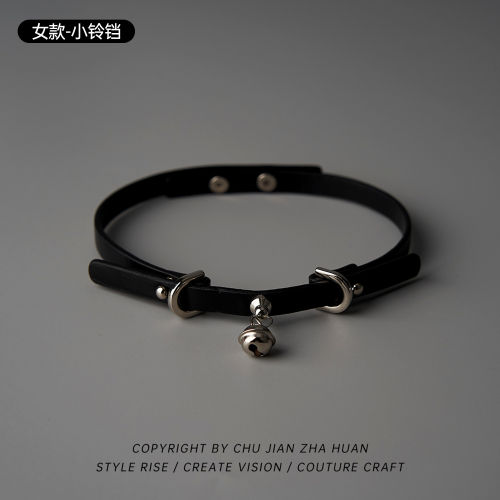小铃铛choker项圈PU黑色颈链