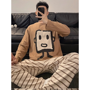 全棉纯棉春秋夏季天男士大码长袖长裤青少年睡衣套装2026新款可外