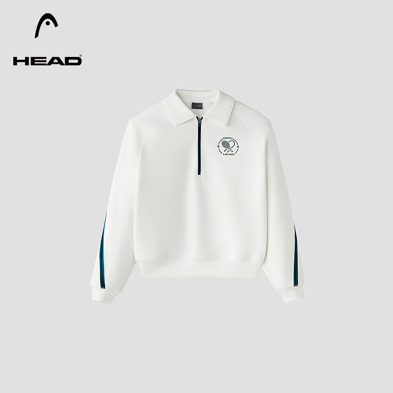 【空气层】HEAD海德翻领宽松卫衣26春季新款半拉链复古撞色上衣女