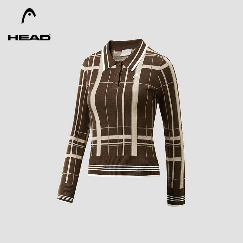 HEAD海德复古格纹polo领毛衣女