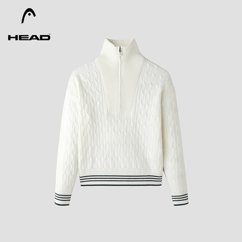 HEAD海德立领半开襟毛衣2025冬季新款经典绞花含绵羊毛针织衫女,运动服/休闲服装,运动毛衣/线衫,淘宝优惠券,粉丝福利购,淘宝优惠卷