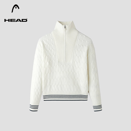 HEAD海德半拉链经典绞花毛衣女