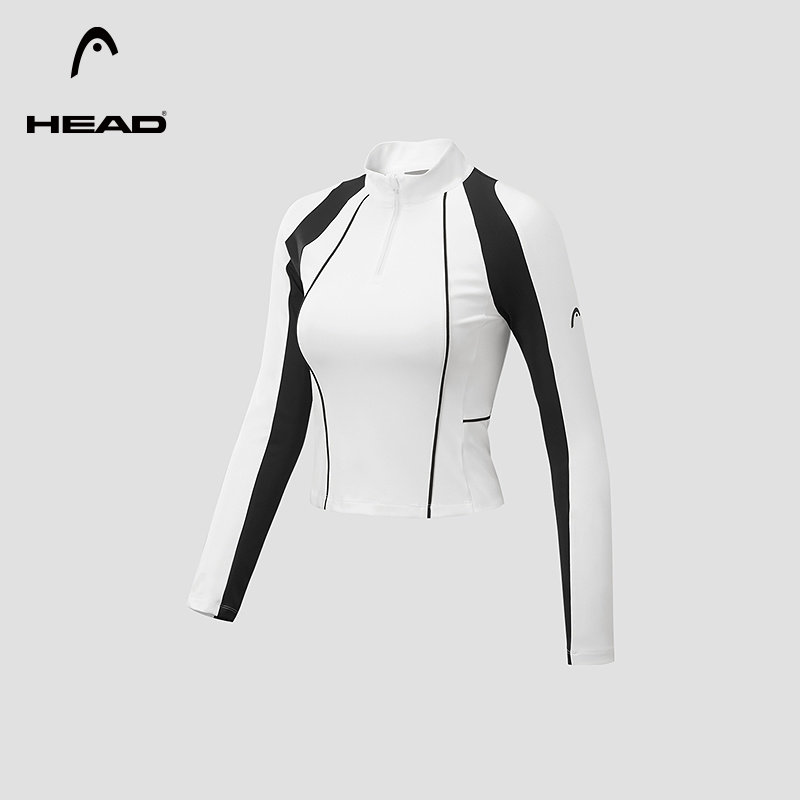【半开襟】HEAD海德网球运动紧身长袖T恤26春新款拼色短款上衣女