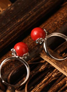 一生安25年蛇年本命年红颜戒指天然朱砂戒指纯银镶嵌节日礼物