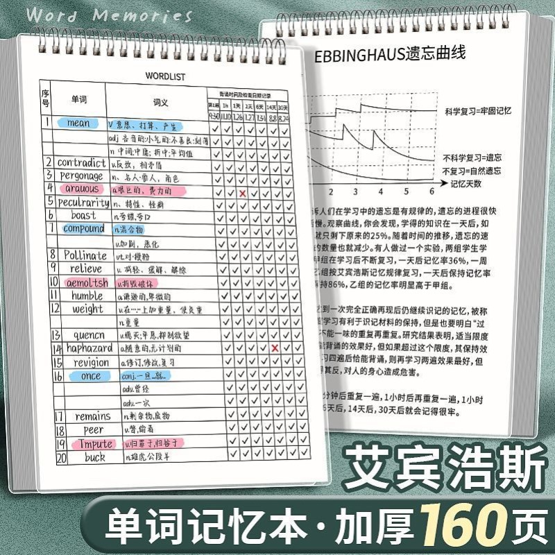 英语单词本单词记忆本艾宾浩斯记忆曲线大学生考研默写记背神器