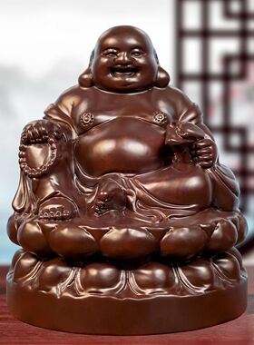 黑檀木雕纯实木雕刻弥勒佛莲花宝座摆件佛像红木家居玄关送礼