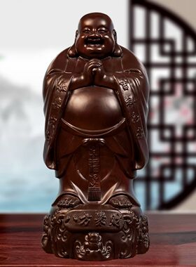 黑檀木雕弥勒佛摆件纯实木雕刻八方笑佛像工艺红木家居玄关送礼品