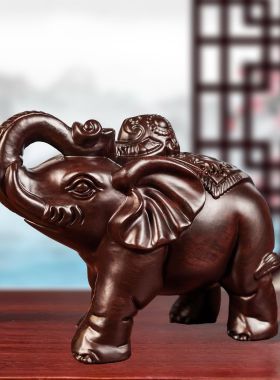 定制黑檀木实木翘鼻大象摆件雕刻吸水象办公家居装饰品开业送礼品