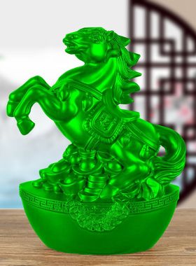 绿色木午马实木雕刻十二生肖摆件元宝马家居木雕红木工艺品送礼品