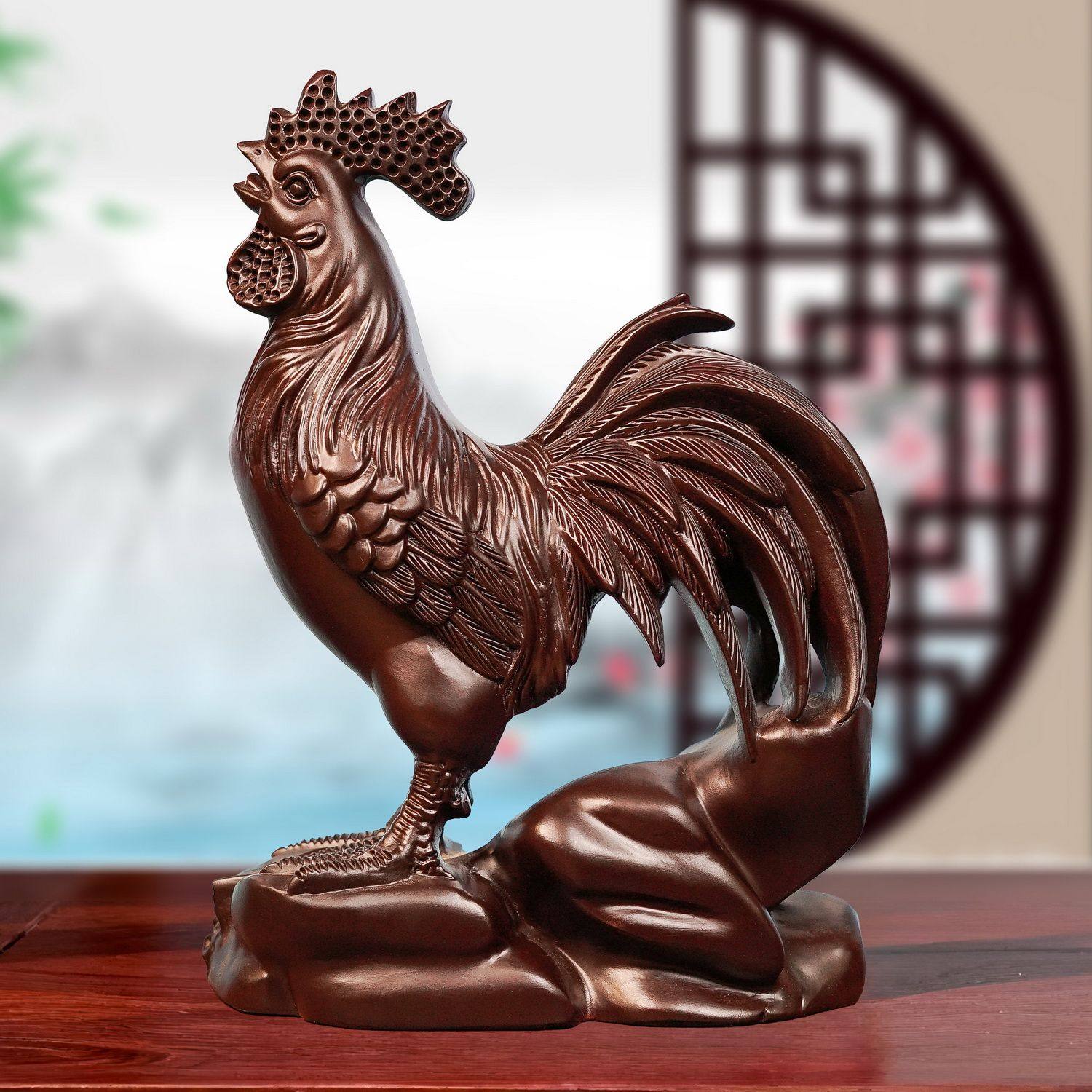黑檀木雕鸡摆件实木雕刻大公鸡十二生肖鸡家居装饰品工艺品送礼品
