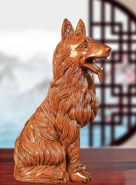 花梨木雕狗摆件大号根雕狼狗旺财生肖红木工艺品实木质雕刻送礼品