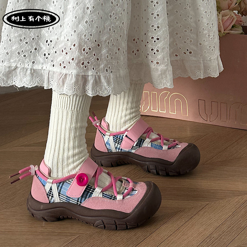 树上有个桃丑萌鞋女2025春季新款厚底大头玛丽珍运动凉鞋休闲单鞋
