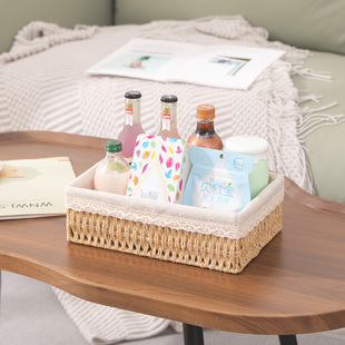 藤编收纳篮桌面零食收纳筐遥控器布艺收纳盒玄关钥匙分隔编织篮子