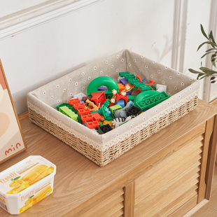 仿藤编收纳盒茶几桌面收纳筐抽屉式收纳篮零食杂物置物筐桌面收纳
