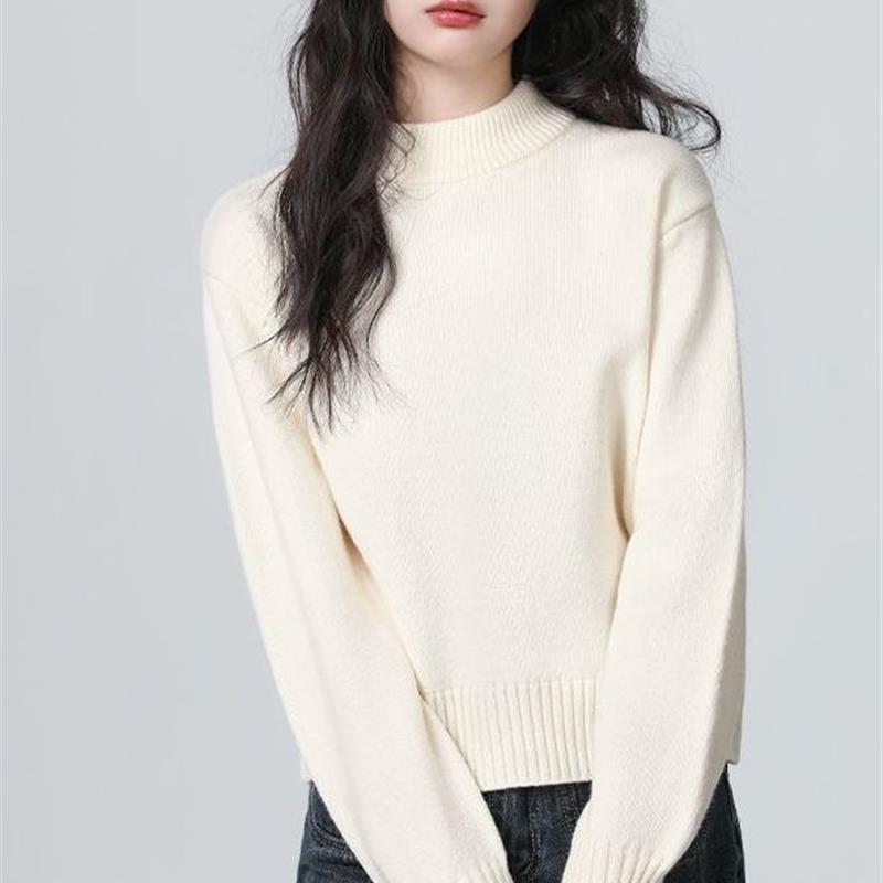 半高领加绒加厚毛衣女2025秋冬新款慵懒风杏色内搭打底针织衫上衣