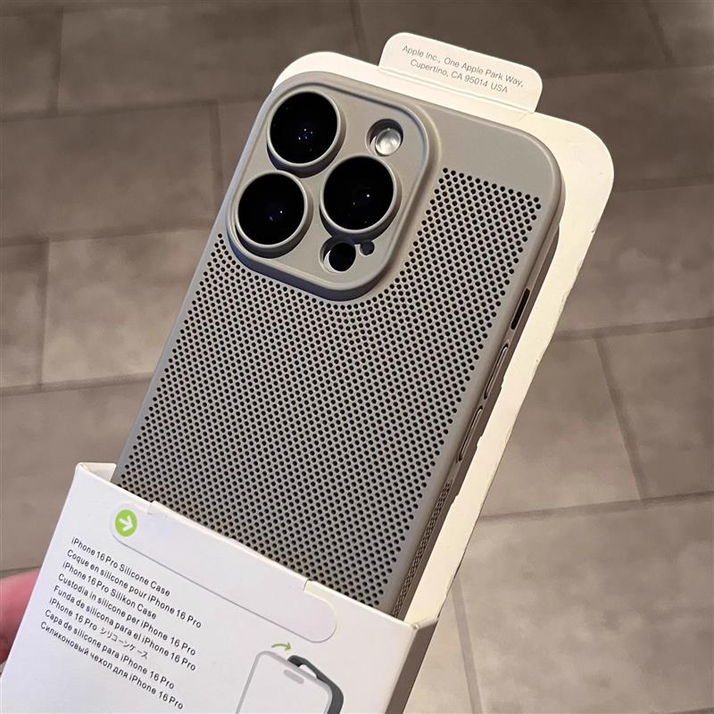 适用苹果14手机壳散热iphone15新款16promax超薄11pro透气12自带镜头膜x全包13磨砂xsmax男7女8plus夏天se3套