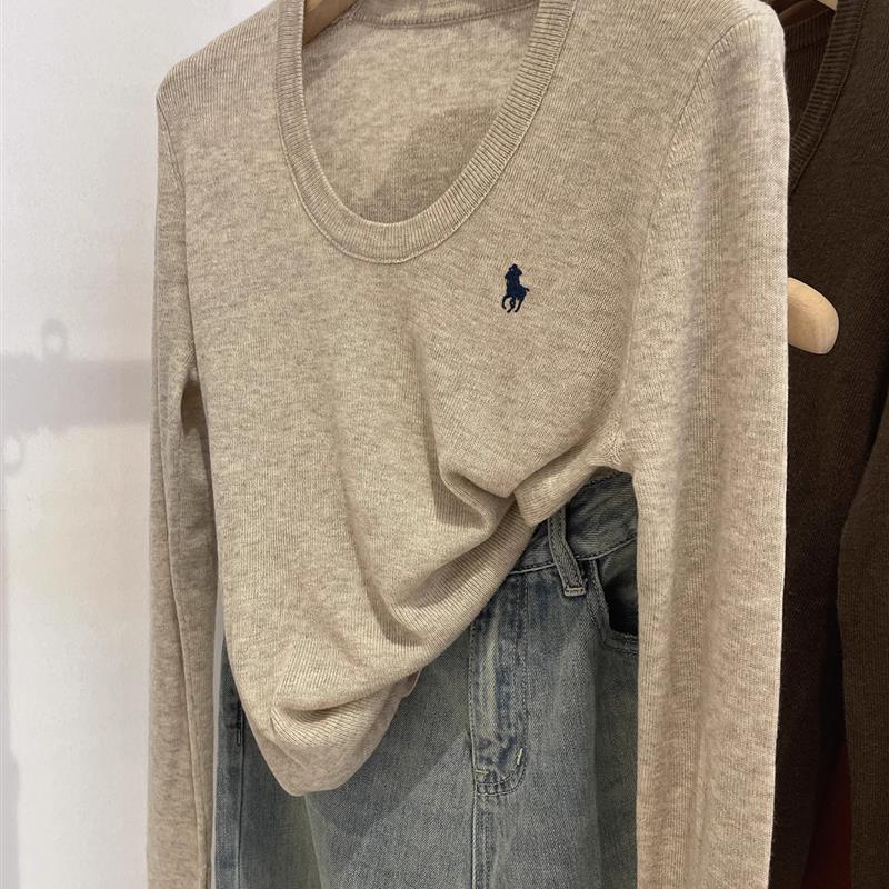 zdm大码300斤刺绣小马U领针织衫女秋冬新款显瘦胖mm内搭打底衫ins